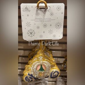 Disney Parks Cinderella Carriage Beaded Plush Christmas Ornament NEW